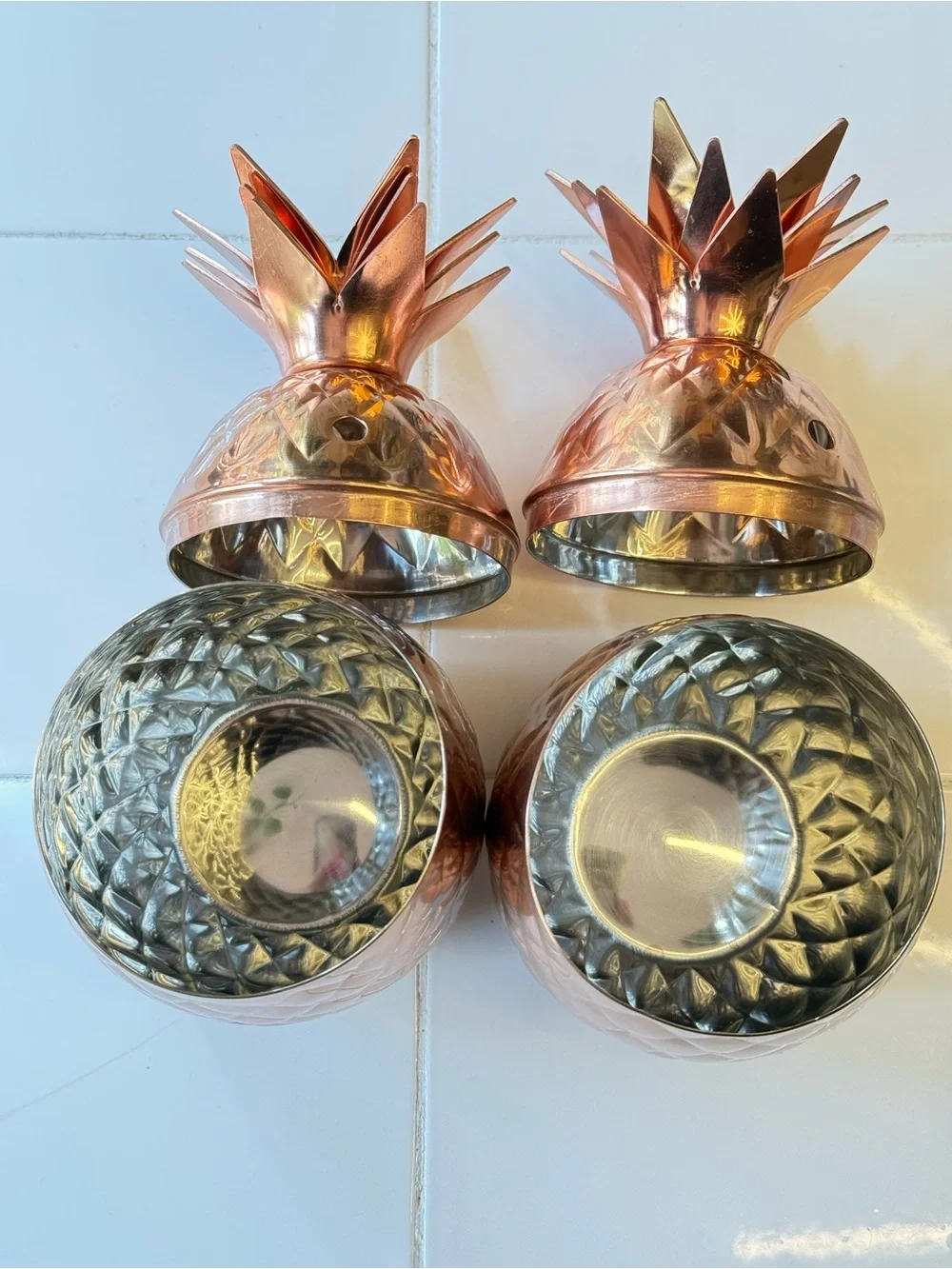 Pier One Decorative Rose Gold Pineapple Canisters - Set of 2